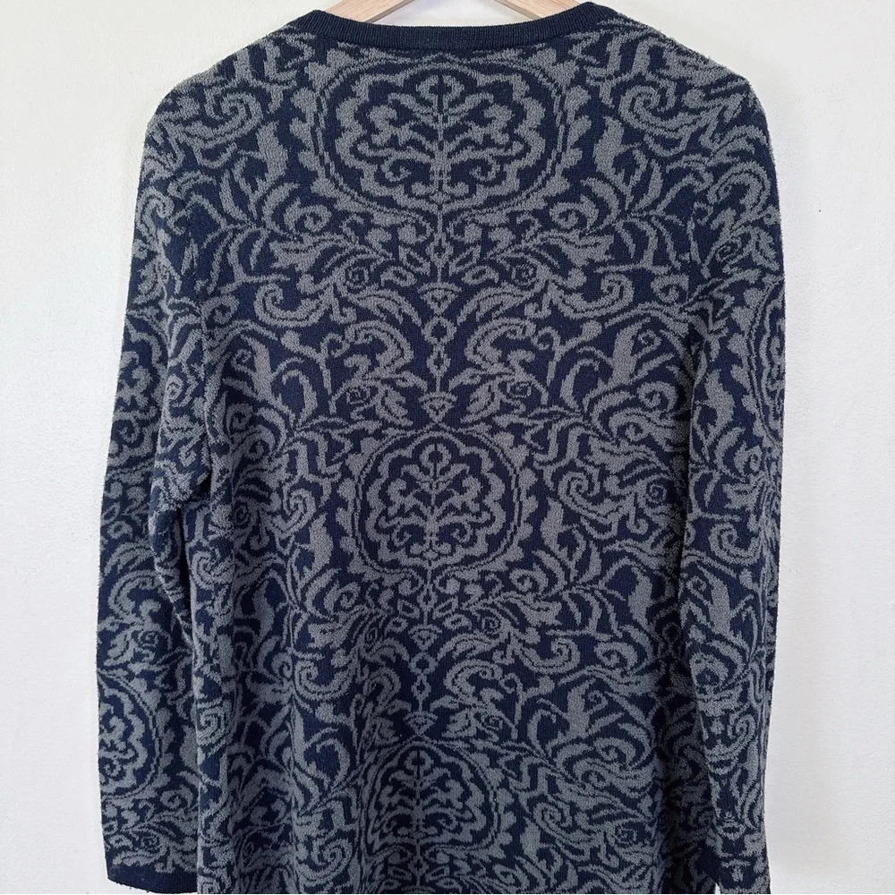 Talbots Open Front Cashmere Blend Navy Jacquard Cardigan - Picture 14 of 16